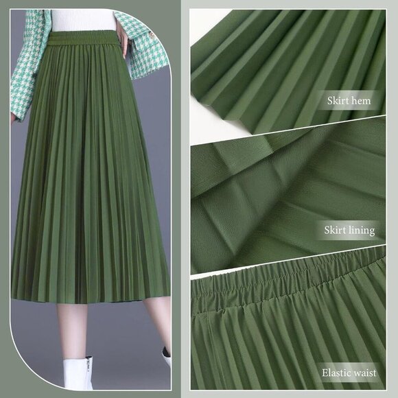 Womens Skirt Leopard Print Midi Long Shirring Pleated Skirts High Waisted A Line - Picture 5 of 5